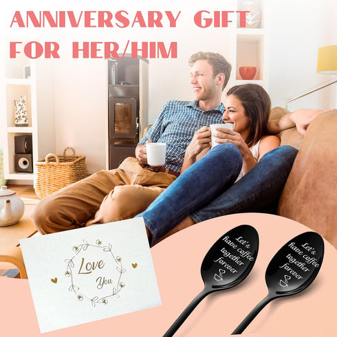 Anniversary Wedding Engagement Gifts for Couple - Couple Gifts Personalized Gift Lets Have Coffee Together Forever Spoon, Birthday Christmas Valen...
