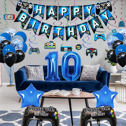 Vlipoeasn Video Game 10th Birthday Decorations for Boys Official Teenager Birthday Decorations 10th Birthday Video Game Party Supplies Blue Gamer ...