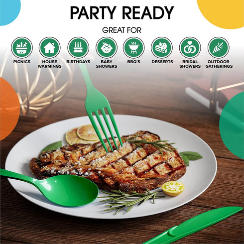 Exquisite Disposable Green Plastic Knives 50 Pcs - Heavy Duty Green Plastic Disposable Cutlery - Green Disposable Flatware, Green Plastic Silverwa...