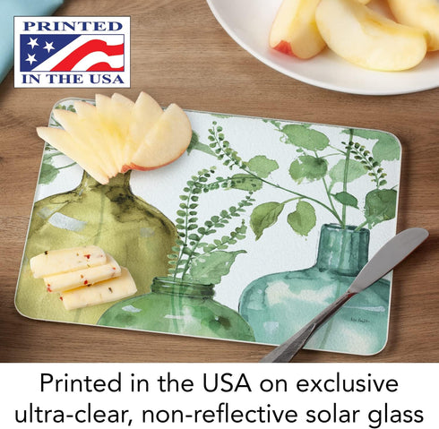 CounterArt Greenery Decorative 3mm Heat Tolerant Tempered Glass Cutting Board 10” x 8” Manufactured in the USA Dishwasher Safe...
