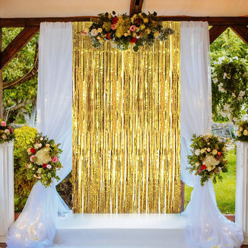 Shiny Gold Metallic Foil Fringe Door & Window Curtain Party Decoration 3.3' X 6.6' ?Value Pack of 2?...