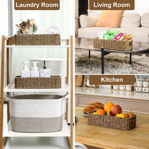 Small Wicker Baskets, Wicker Toilet Basket Tank Topper?Toilet Paper Basket for Back of Toilet Tank Top, 1-Pack...