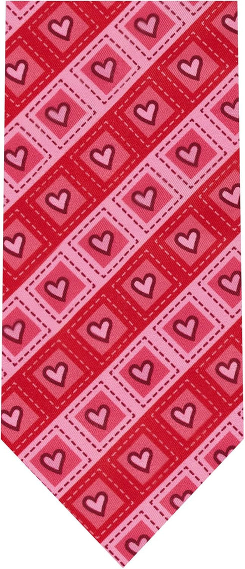 Jacob Alexander Men's Happy Valentine's Day Diagonal Striped Hearts in Squares Pattern Regular Length Neck Tie...