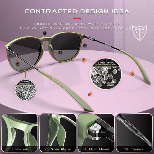 ATTCL Sunglasses for women - Ultralight Driving Polarized Round Womens sunglass Medium Large Fit...
