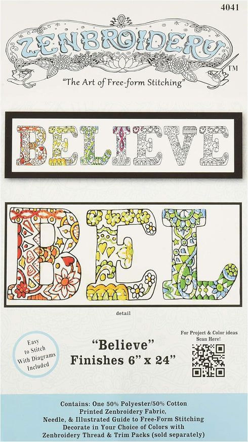 Design Works Crafts 4041 Zenbroidery, Believe, 6" x 24" Craft Kit, Various......
