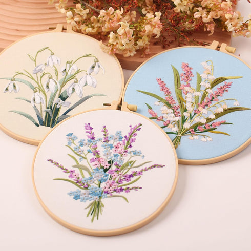 Harimau 3Pc Embroidery Kit for Beginners, Floral Plant Pattern,Cross Stitch Kits Set, Including Stamped Embroidery Cloth with 3 Embroidery Hoops, ...