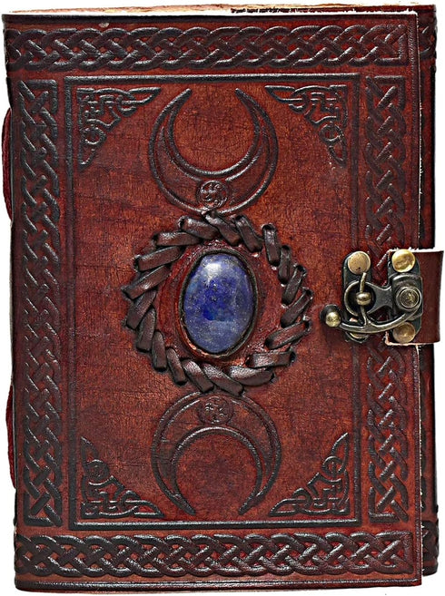cuero 3 Moon Blue Lapiz Embossed Vintage Leather Journal | 240 Pages of Antique Handmade Deckle Edge Vintage Paper, Leather Sketchbook, Drawing Jo...