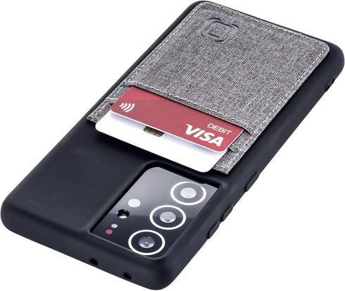 Dockem Wallet Case for Galaxy S21 Ultra: Hidden Metal Plate for Magnetic Mounting with Canvas Style Synthetic Leather, 2 Card Holder Slots: Luxe M...