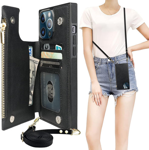 Bocasal Crossbody Wallet Case for iPhone 13 Pro Max with RFID Blocking Card Slot Holder, Magnetic Flip Folio Purse Case, PU Leather Zipper Handbag...