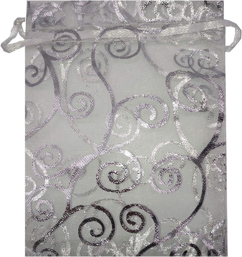 100pcs Sheer Organza Favor Bags For Wedding Baby Shower Rattan Print Gift Bags Samples Display Drawstring Pouches (5x7, silver)...