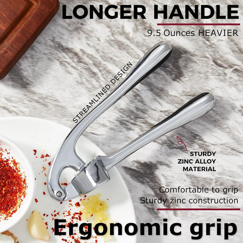 Kitessensu High Effective Premium Garlic Press Set, With Silicone Garlic Peeler & Brush, Heavy Duty Garlic Mincer, Easy to Squeeze and Clean, Rust...