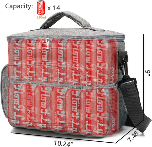 FlowFly Insulated Reusable Lunch Bag Adult Large Lunch Box for Women and Men with Adjustable Shoulder Strap,Front Zipper Pocket and Dual Large Mes...