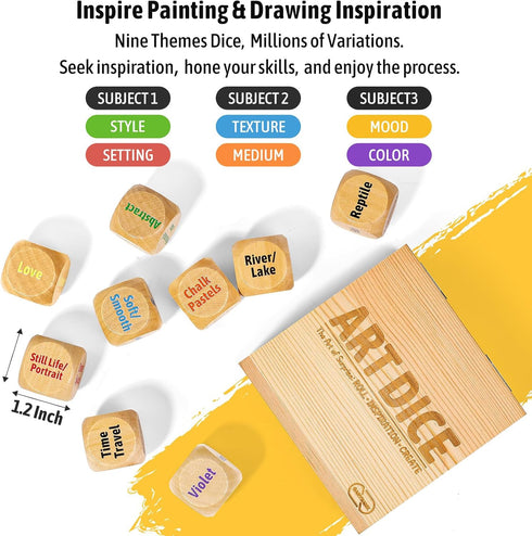 Inspiration Art Dice Set, W/Art Principles Cards - Color Wheel & Painting Knowledge, Drawing Games Art Supplies for Adults, Art Stuff Set of 9 Dic...