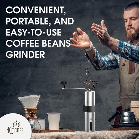Manual Coffee Grinder — Stainless Steel Conical Burr Coffee Bean Grinder with Hand Crank, 18 Adjustable Settings, Storage Pouch and Sturdy Grip — ...