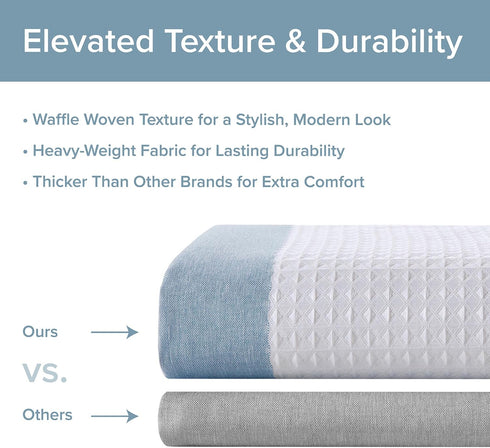 Madison Park Shower Curtain Waffle Weave Striped Pieced Design Fabric Shower Curtains for Bathroom with 3M Scotchgard Moisture Management Premium ...