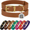 BRONZEDOG Leather Dog Collar with Metal Buckle Durable Basic Pet Collars for Small Medium Large Dogs (11-13 Inch (Pack of 1), Light Brown & Gold B...