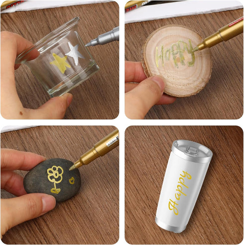 6 Pcs Upgrade Metallic Marker Pens, Gold and Silver Metallic Permanent Markers for Paper, Glass, Fabric, Rock Painting, Gift Card Making, Scrapboo...