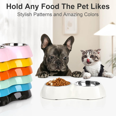 Double Dog Bowl Set - includes Two 6.9 fl oz Stainless Steel Bowls & Elevated Base, Ideal for Small to Large Pets, Feeding Solution for Dogs, Cats...