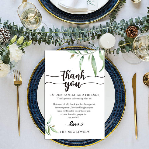 Giftideaworkshop 50 Wedding Reception Thank You Cards - Greenery Thank You Table Place Setting Cards-Great Addition to Your Table Centerpiece, Pla...
