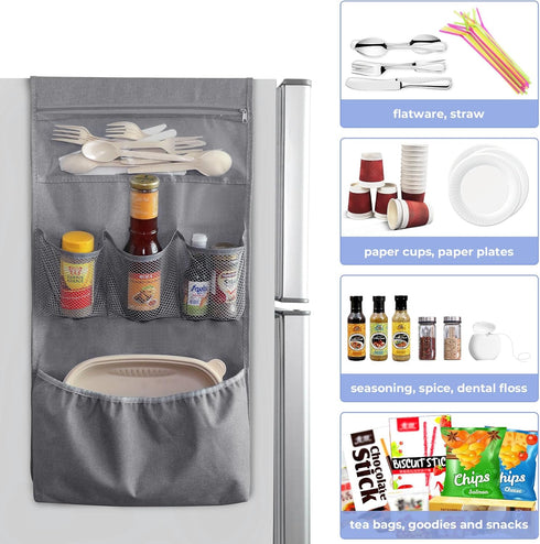 THYGIFTREE Mini Fridge Organizer for Dorm Office 11 Pockets 65.7 x 12.8 In Over the Fridge Caddy Storage Organization Dorm Room Essentials Hold Fl...