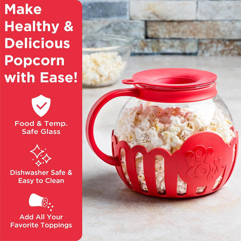 Ecolution Patented Micro-Pop Microwave Popcorn Popper with Temperature Safe Glass, 3-in-1 Lid Measures Kernels and Melts Butter, Made Without BPA,...