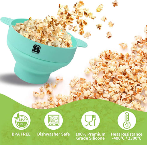 MMUGOOLER Original Microwave Popcorn Popper Silicone Popcorn Maker, Collapsible Bowl with Lid BPA Free and Dishwasher Safe, Quick & Easy(Blue)...