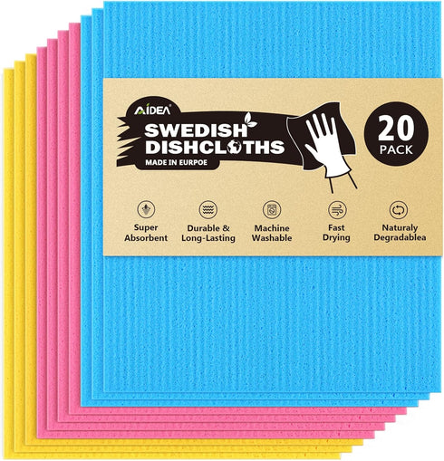 AIDEA Swedish Dishcloths for Kitchen-20PK, Reusable Paper Towels, Kitchen Washcloths Dish Rags, Eco-Friendly No Odor Reusable Cleaning Cloths for ...