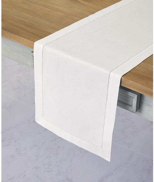 Solino Home Cotton Linen White Table Runner 72 Inches Long - Hemstitch Table Runner 14 x 72 Inch for Dresser, Dining, Summer, Fall, Halloween...