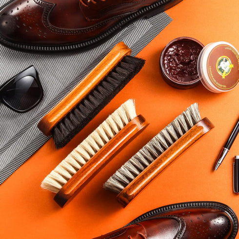 3 Pcs Horsehair Shoe Brush Kit Polishing Daubers Applicators Leather Care Brushes Shine Cleaning Brush(Shoe Brush Set C)...