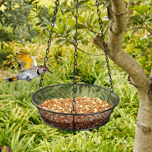 Hanging Bird Feeder, Bird Feeder Hanging for Garden Yard Outside Hanging Bird Feeder Tray - Metal Mesh Platform Feeders for Birds Outside Outdoors...