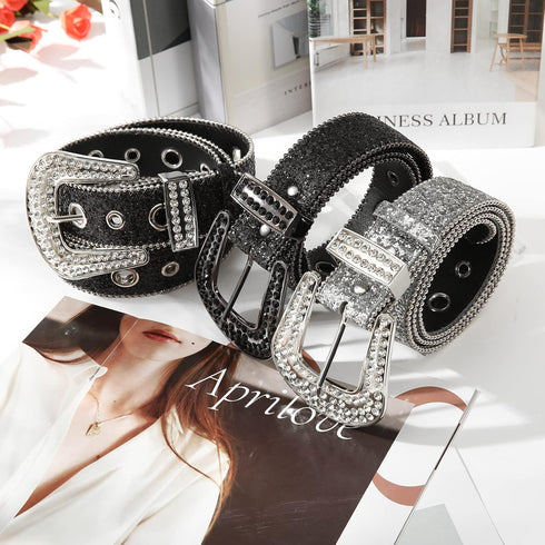 Kajeer Rhinestone Belt for Men Women, Vintage Cowgirl Diamond Bling Belts for Jeans(Black, Small)...
