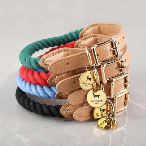 Park Life Designs Wander Rope Collar, Red, Small, Cotton Rope and Vegan Leather Clasp, Pet Accessories...