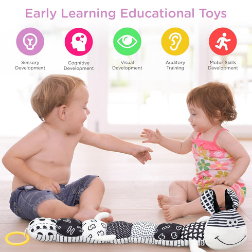 Infant Baby Musical Caterpillar Stuffed Animal Toy/Donkey Plush Toys,Multi-Sensory Textures,Crinkle,with Ruler and Ring Bel,Educational Developmen...