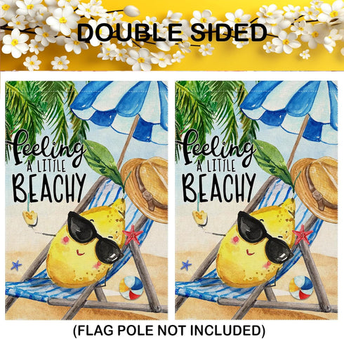 Summer Cartoon Lemon Garden Flags 12x18 Inch Double Sided, Feeling A LITTLE BEACHY Yard Decoration, Small Seasonal Outside Decor for Spring Outdoo...