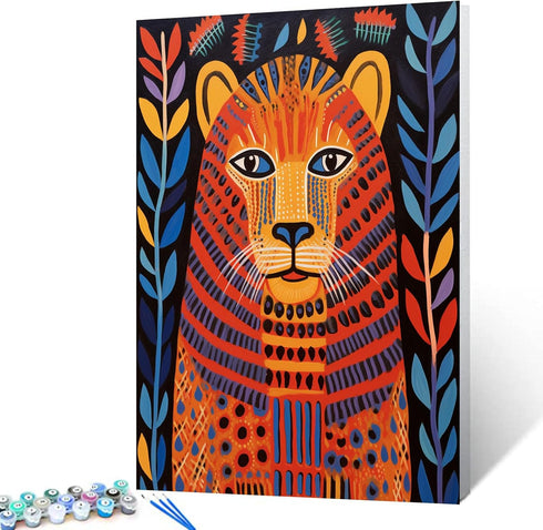 Tucocoo Gond Painting of Lion Paint by Numbers Kits 16x20 inch Canvas DIY Oil Painting for Kids, Students, Adults Beginner with Brushes and Acryli...