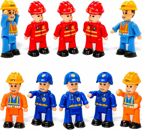 FUNERICA 10-Set Toy People Figures - Bendable Fireman, Police, Construction Workers, Community Helpers, Play Little People Toys Figurines Dollhous...