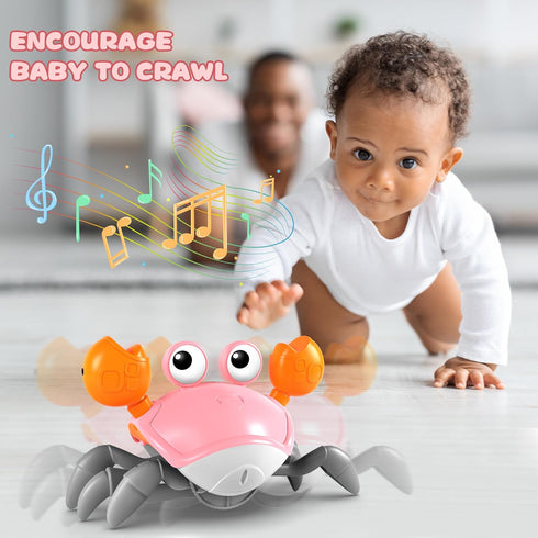 Crawling Crab Toy, Infant Tummy Time Baby Toys, Fun Interactive Dancing Walking Moving Toy Babies Sensory Induction Crabs with Music, Baby Toys Bo...