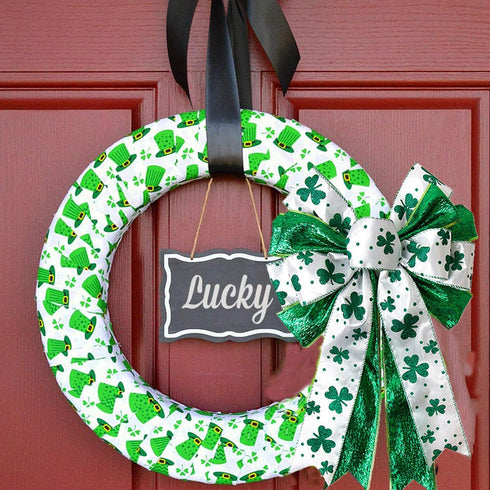 St. Patrick's Day Wreath Bow, Large Glitter Green Clovers Shamrock Gift Bow St Patricks Day Irish Holiday Shamrock Bow Ornaments for St. Patrick's...