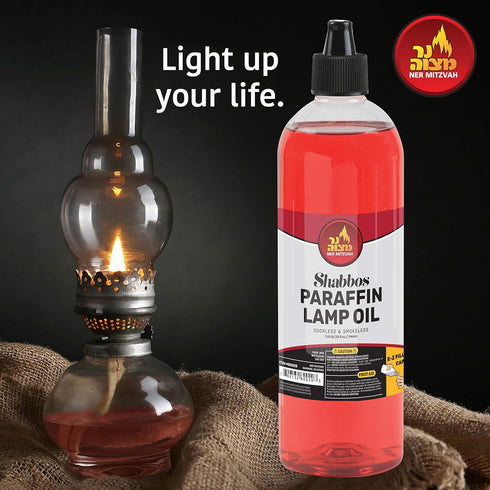 Ner Mitzvah Paraffin Lamp Oil, Red Smokeless, Odorless, Clean Burning Fuel for Indoor and Outdoor, Use with E - Z Fill Cap and Pouring Spout, 32oz...