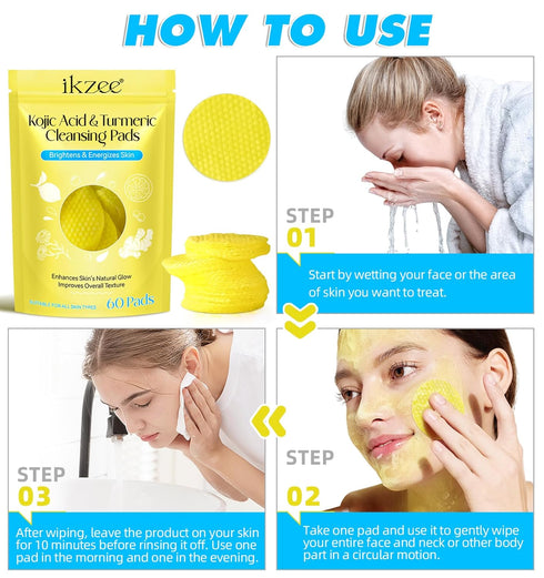 Kojic Acid Cleansing Pads,Kojic Acid and Turmeric Cleansing Pads for face,Turmeric Kojic Acid Lemon Chamomile Pads with Natural Ingredients,All Sk...