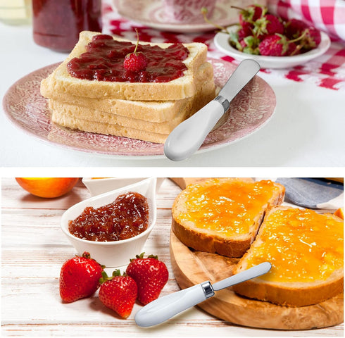 Mixweer 4 Pcs Butter Knife Stainless Steel Butter Spreader Knife with White Porcelain Handle Wide Blade Cheese Knife Spreader for Kitchen Use, 5.1...