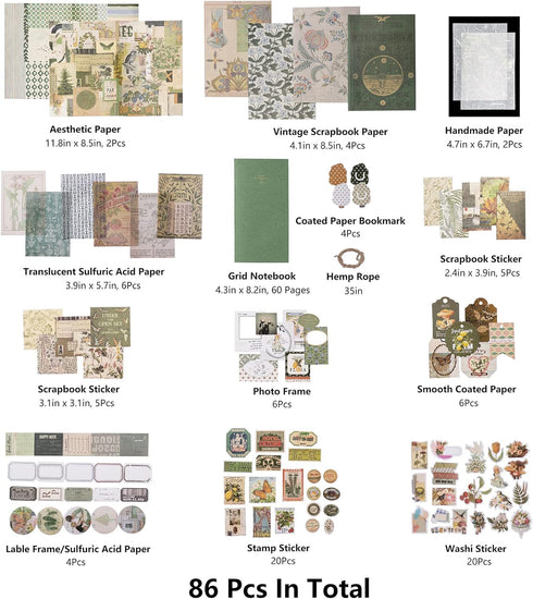 YagCu Aesthetic Scrapbook Kit, Junk Journal Scrapbooking Supplies, Vintage Journaling Set Bullet Journals Material, Large Collection for Teen Girl...