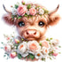 Fabric Panel 14"x14" Floral Baby Highland Cow 100% Cotton Quilting Panel Square L491...