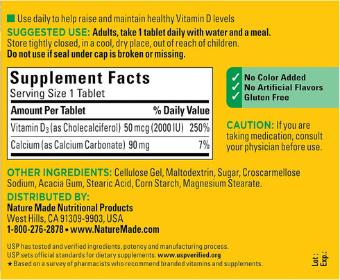 Nature Made Vitamin D3 2000 IU (50 mcg), Dietary Supplement for Bone, Teeth, Muscle and Immune Health Support, 220 Tablets, 220 Day Supply...