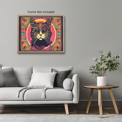 Posterizer 1 pcs- psychedelic funky hippie colorful cat 2-Fantasy & Fiction Art-Retro Art- Living Room Bedroom Decor- unframed wall art...