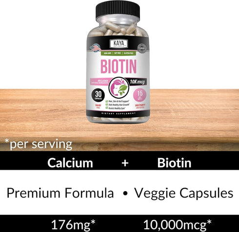 Kaya Naturals Biotin 10,000mcg Hair Growth Vitamins - Strong Nails, Healthy Skin Supplement for Women and Men - Healthier Hair & Skin - 30 Count...