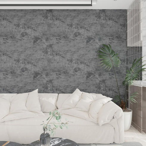 Concrete Wallpaper Cement Contact Paper Dark Grey Wallpaper Peel Stick Countertops 15.75" x 118.11" 3D Rustic Industrial Style Waterproof Removabl...