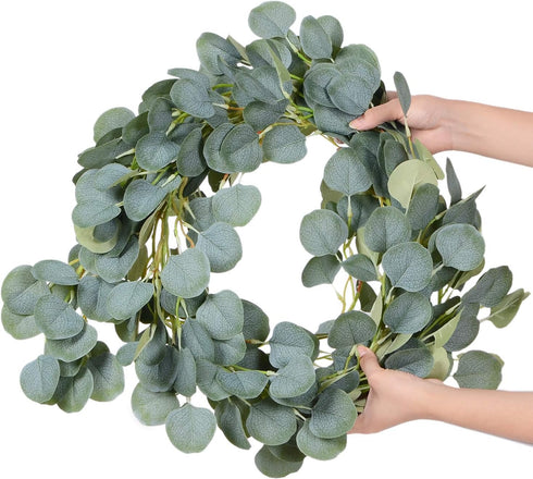 2Pack Artificial Eucalyptus Garland, 6 ft Faux Silk Eucalyptus Leaves Vines Handmade Garland Greenery Wedding Backdrop Arch Wall Decor...