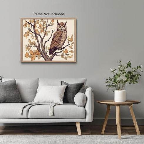 Posterizer 1 pcs- Brown owl sitting on a tree in Autumn-Art for Animal Lovers-Floral Botanical Art- Gift for Men Women Entrepreneur Teens-Decor fo...