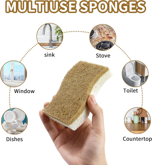 Biodegradable Natural Kitchen Sponge, Compostable Cellulose and Coconut Scrubber Eco-Friendly Dishwashing Sponge, 12 Pack Household Cleaning Foam ...